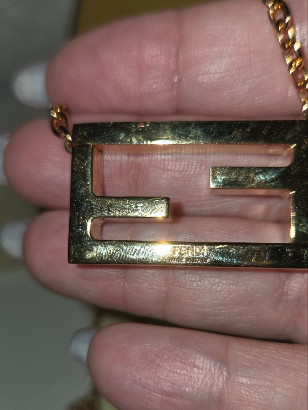 Fendi Gold Tone Double-F Logo Pendant Necklace In The Box - Picture 9 of 12